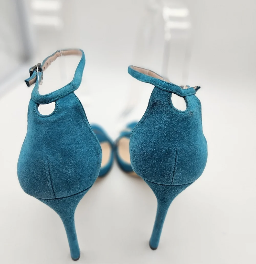 Stuart Weitzman The Nudist Collection Teal Suede Heel w Ankle Strap Size 8
